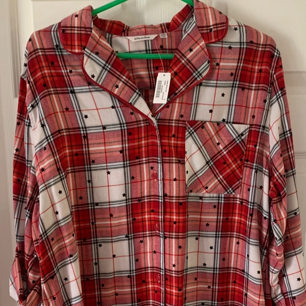 La Vie En Rose Red and White Plaid Nightgown - Picture 1 of 9